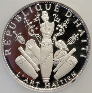 1970 HAITI Hatian Art VINTAGE OLD French Silver Proof 25 Gourdes NGC Coin i84651 - Picture 1 of 5