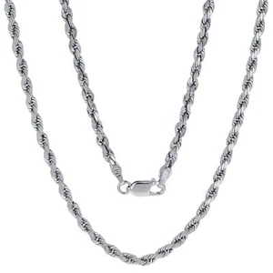 10K White Gold 3mm Diamond Cut Rope Chain Link Necklace Mens Womens 18" - Picture 1 of 11