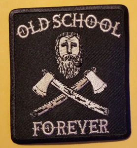 Parche bordado Old School Forever Crossed Axe's aprox 3x3,5" hierro o costura - Imagen 1 de 2