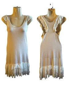 Free People Sleeveless Summer Dress Ivory Comb Flared Layered Hem Ruffles Sz SP - Picture 1 of 18
