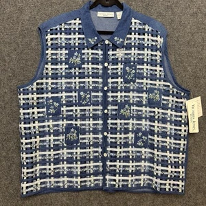 NWT VTG Victoria Jones Cottagecore Grandma Lattice Denim Vest Women's 3XL - Picture 1 of 7