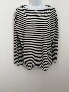 Camisa J. Jill Top Blusa Pullover Cuello Barco Mujer M Azul Gris Rayas Algodón - Imagen 1 de 6