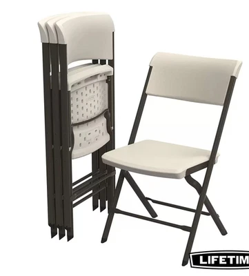 Lifetime Bypass Commercial Grade Folding Chairs Indoor Outdoor Cream Wide - Image 1 of 4
