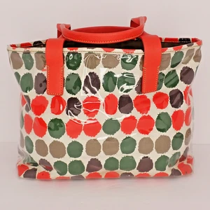 J. Bolso de Mano Crew Playa Lunares Multicolor Algodón Plástico Cubierto Rojo Lona Llevar - Imagen 1 de 8