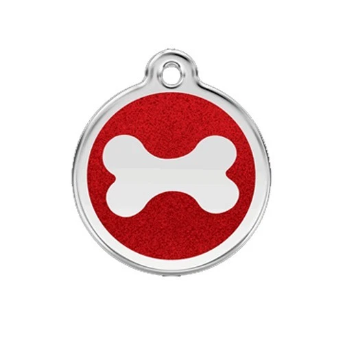 Red Dingo Stainless Steel and GLITTER Bone Engraved Dog ID Tag — Pick Size/Color - Image 1 of 1