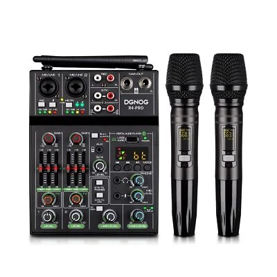 Professional Audio Mixer, 4 Channel Sound Mixer With Dual Wireless Mic, Sound... - Image 1 of 4