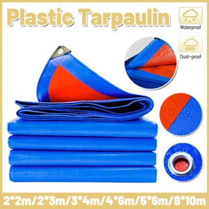 Waterproof Plastic Tarp Cover Heavy Duty Ground Sheet Rainproof Dustproof Blue - Picture 1 of 24