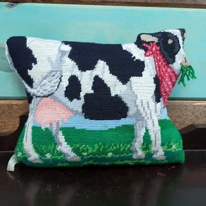 Midwest Cannon Falls Needlepoint Cow Farmhouse Shaped Velvet Pillow Embroidered - Picture 1 of 8