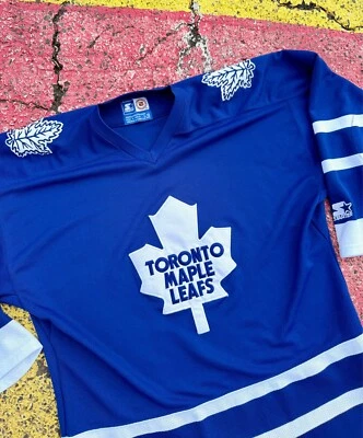 Vintage 90s Toronto Maple Leafs NHL Hockey Starter Away Blue Blank Jersey L/XL - Image 1 of 4