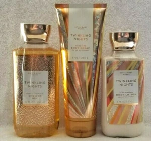 (3) NEW Bath Body Works TWINKLING NIGHTS Lotion Cream Shower Gel Set Winter Sexy - Picture 1 of 9