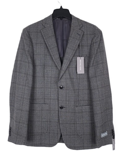 Cappotto sportivo uomo Michael Kors vestibilità classica lana grigio marrone pied de poule 42L nuovo con etichette