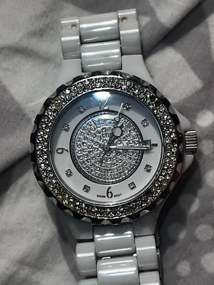 Reloj Daniel Steiger Mujer Esfera Blanca Banda Cerámica Pavé Estrás DS 7093 CL Foto 1 de 4