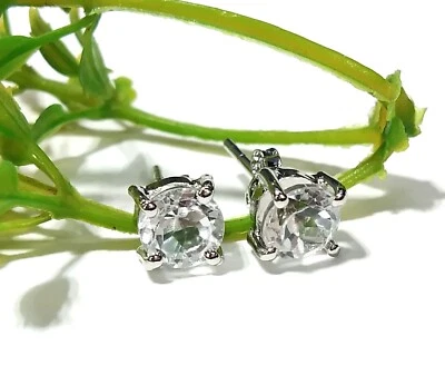 Round Crystal Quartz Stud Earrings, 925 Starling Silver Earring, Gift For Women - Image 1 of 4