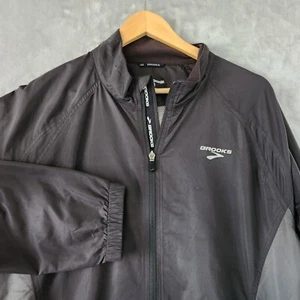 Brooks Jacket Mens XL Full Zip Running Windbreaker Vented Black Gray Reflective - Picture 1 of 10