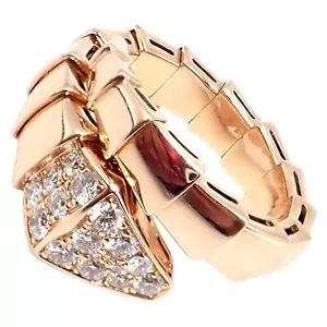 Authentic! Bulgari Bvlgari Serpenti Viper 18k Rose Gold Diamond Large Ring - Picture 1 of 12