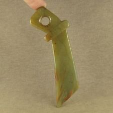 ANTIQUE 4.9" WITH CARVED CHINESE QIJIA CULTURE OLD JADE KNIFE WITH HOLE