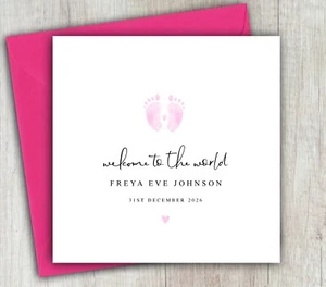 New Baby Girl Card, Newborn, New Parents, Welcome To The World, Personalised - Picture 1 of 2