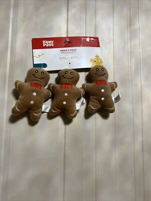 ZippyPaws 3-Pack Holiday MINIZ GINGERBREAD MEN Squeaky Dog Toy - - Image 1 of 4
