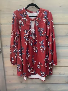 Women's XL Red Blouse, Long Sleeve, Floral Print, Buttoned Collar, Round Neck - Picture 1 of 5