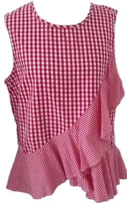 NWT New Look Pink&White Gingham Ruffle Sleeveless Asymmetrical Top Festival Boho - Image 1 of 4