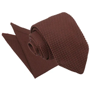 Chocolate Brown Mens Knit Knitted Plain Solid Modern Slim Tie Hanky Set by DQT - Picture 1 of 1