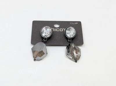 Brincos Chico's cinza esfumaçado Gunmetal cinza facetado clipe de gota em Patsey novo - Imagem 1 de 2