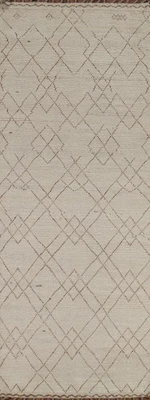 象牙色摩洛哥 13 英尺长条地毯 4x13 羊毛手工打结东方地毯 — 第 1/4 张图片