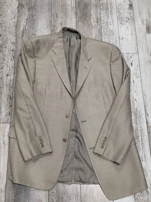 42R Men's Tasso Elba Tartan Blazer Silk & Wool Light Tan Beige Sport Coat - Image 1 of 4