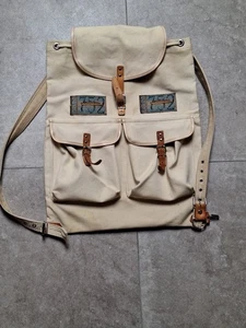 Vintage Leinen Rucksack,beige/braun,mit Leder/Metall Beschlägen - Bild 1 von 9