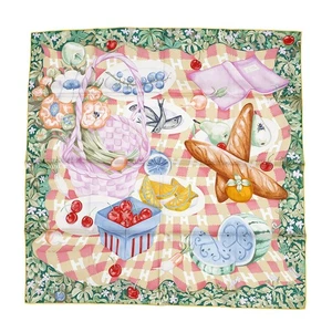 HERMES Schal Carre 《Carre on the Grass》 Gr. 90 Seide 100% Grün/Gelb/Ma... - Bild 1 von 6