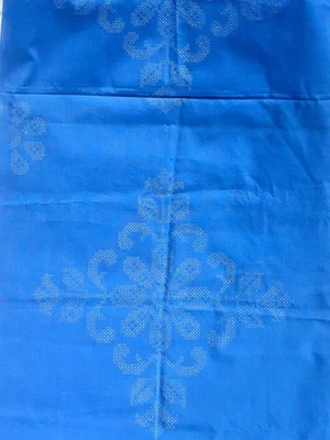 22" x 107" ROYAL BLUE PRINTED CROSS STITCH MOTIF BROADCLOTH FABRIC - Image 1 of 4