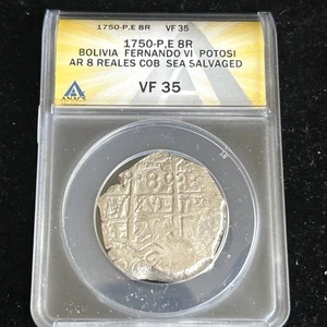 SASA 1750 Potosi Bolivia Silver 8 Reales Anacs Vf35 Sea Salvage - Picture 1 of 6
