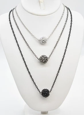 Collar Gargantilla Cadena Bolas Diamantes de Imitación Negro Plata-T Multi-Hebra 16" Foto 1 de 3