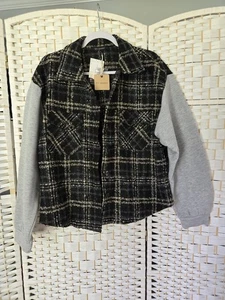 NEW! Womens Blu Pepper Mixed Media Jacket Plaid Multicolor Button Up Size Large - Picture 1 of 3
