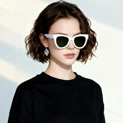 Mujeres Ojo de Gato Gafas de Sol Redondas Retro Vintage Moda UV400 Marco Tonos de Moda Foto 1 de 4