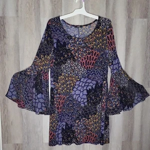 MSK Mujer Vestido Mangas Campana Transparente Hasta la Rodilla Colorado Elastizado Pavo Real Elástico - Imagen 1 de 6