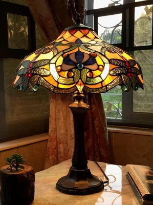 Dragonfly Stained Glass Table Desk Lamp Tiffany Style  with 17" Wide Shade - Image 1 of 3