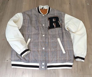 Womens H&M Divided Bomber Varsity Style Check & Faux Leather Jacket Size Small - Picture 1 of 15