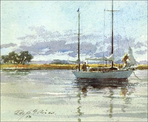 1983 Vintage Druck Schiff Dock in Hafen North Carolina Meer Küste Ölgemälde Bild - Bild 1 von 3