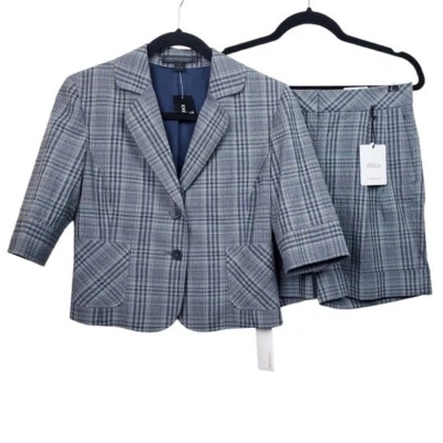 Blazer Express Feminino Cinza Azul Xadrez Manga Curta Conjunto Curto Tamanho 2/6 Novo com etiquetas - Imagem 1 de 4