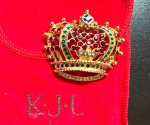 Vintage KJL Kenneth Jay Lane Krone Anstecknadel Brosche goldfarben bunt Strass - Bild 1 von 7