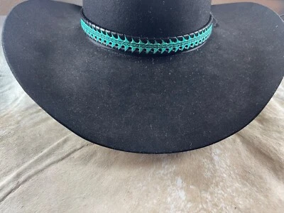 Banda para Sombrero Western Unisex 39 x 3/4 pulgadas Cuero Tooled Turq Corbata Negra Ajuste Foto 1 de 4