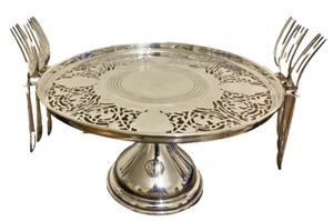 Soporte para pasteles y tenedores para pasteles con pedestal enchapado en plata Goldcraft vintage ornamentado - Imagen 1 de 6