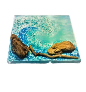 Pintura de madera a la deriva de resina de 12x12 in 3D, textura arte de pared oceánica, decoración del hogar, arte de resina - Imagen 1 de 6