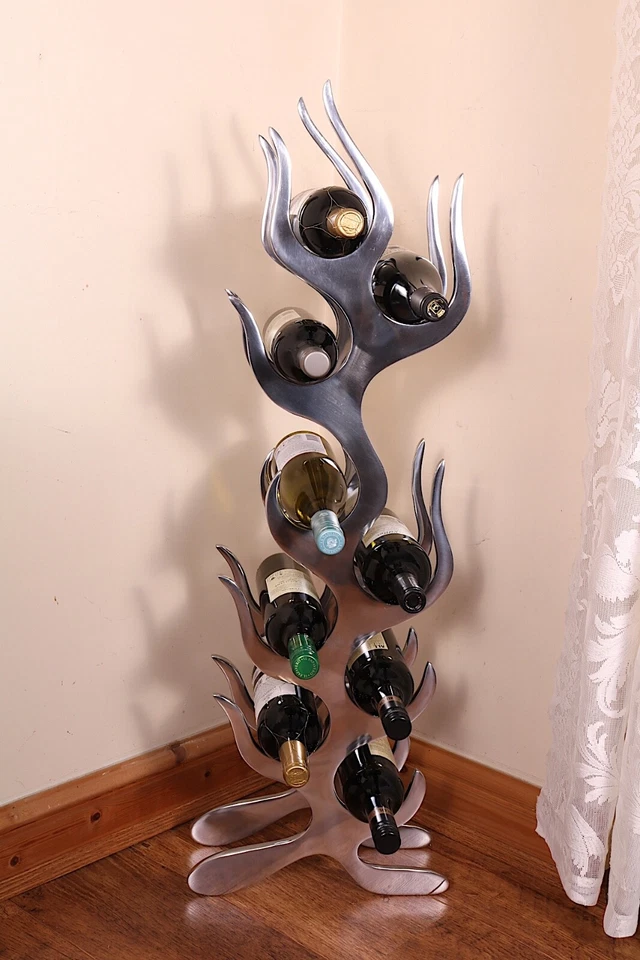 9 Vino Bottiglia Bevande Cremagliera Autonomo Pavimento O Tavolo Top Lucidato - Immagine 1 di 4