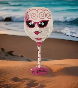 Hand Painted Wine Glass HIP GRANDMA Drinks Colorful Barware Martini Stemware - Picture 1 of 17