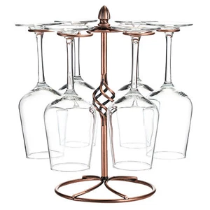 6-Hook Rotating Wine Glass Rack Vintage Bronze Metal Countertop Stemware Holders - Picture 1 of 14