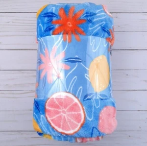 Samt Plüsch Überwurfdecke Obst Blumen 60x72 übergroß - Bild 1 von 2