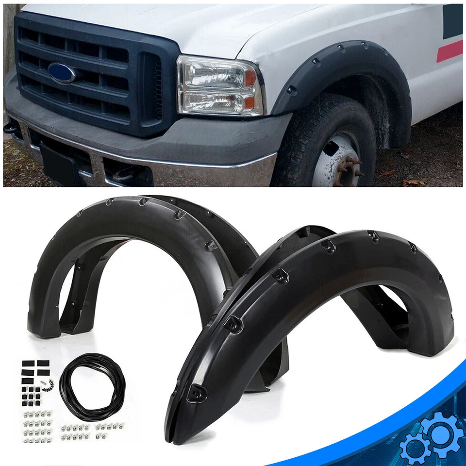 4X Textured Fender Flares For 99-07 Ford F250 F350 SuperDuty Rivet Pocket Wheel — 第 1/4 张图片