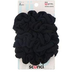 Scunci Mixed Knits Ponytail Holder, Black, 8 Pieces